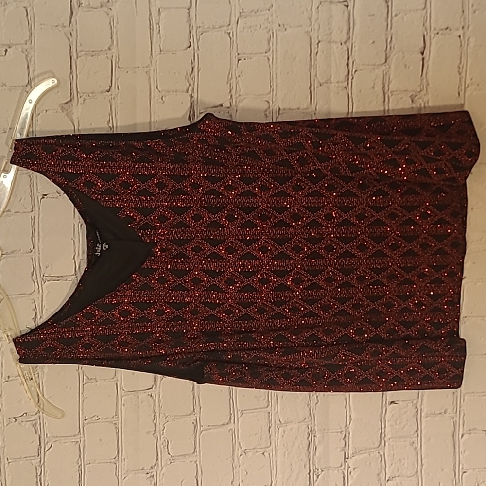 Womens Red Black Sparkle Party Holiday Sleeveless V Neck Blouse Size 1X